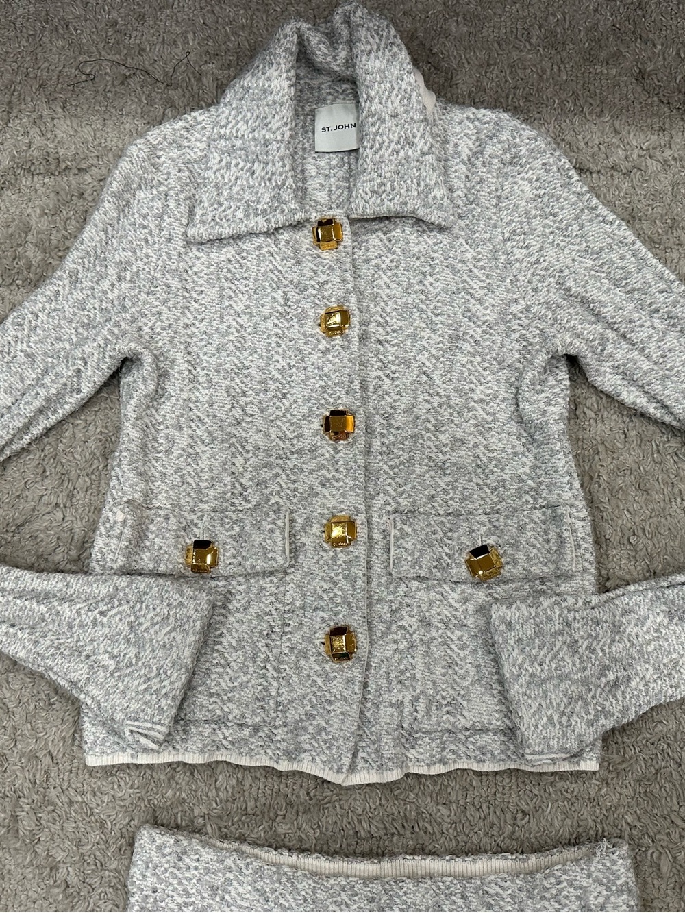 St. John Tailored Slub Chevron Stitch Collared Jacket and Skirt Sz XS - Picture 2 of 14